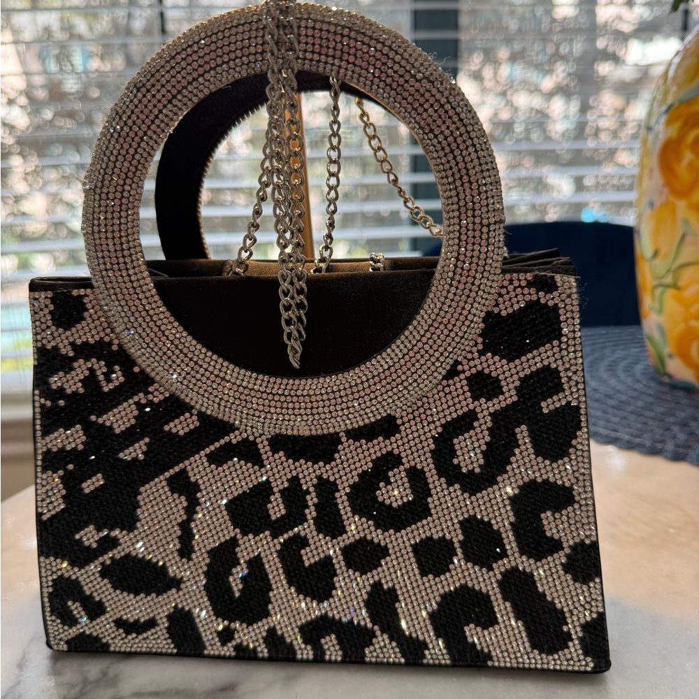 Elegant Black and Gray Beaded Handbag